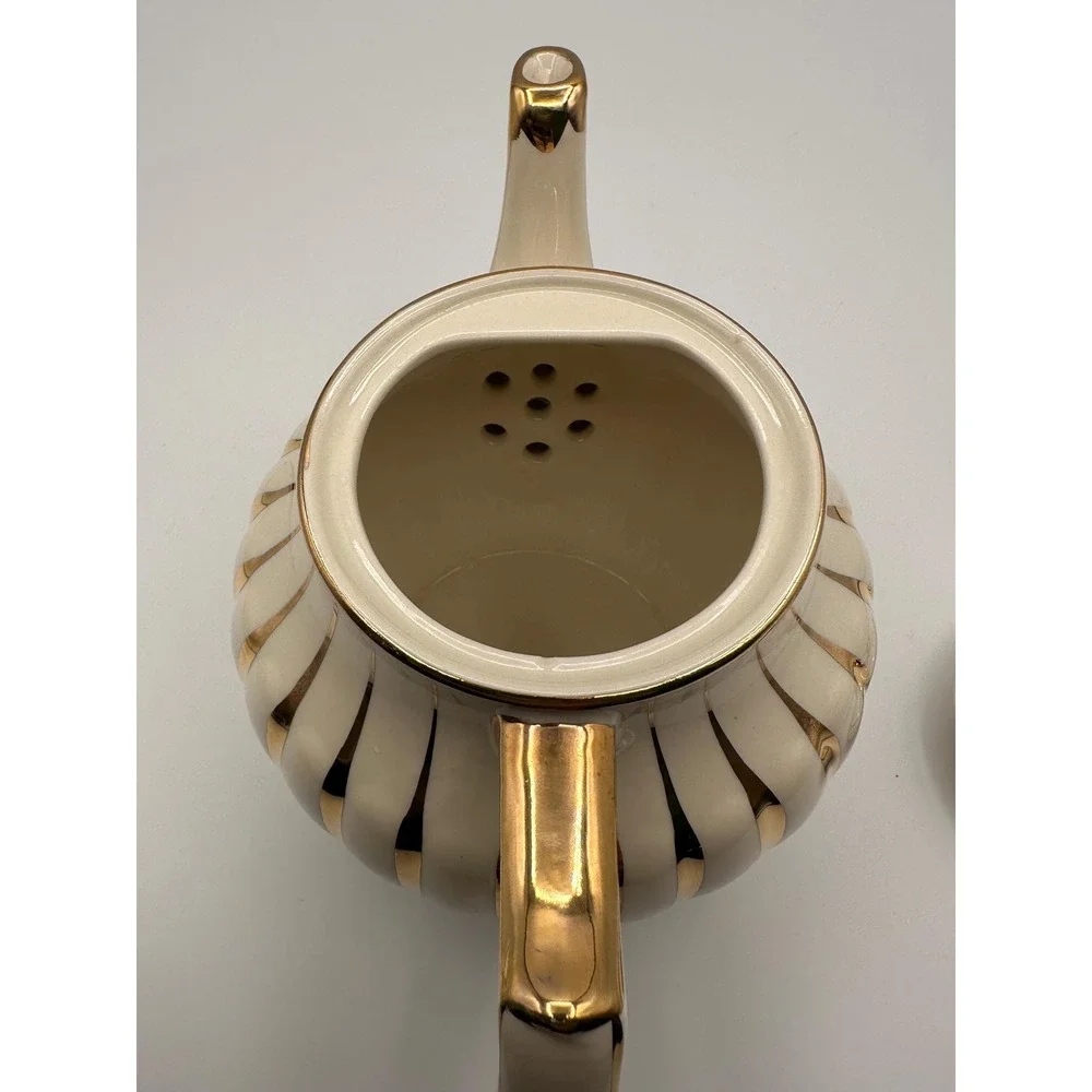 Vintage Sadler Teapot Cream Gold Striped English Porcelain Tea Pot